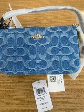 Coach Denim Signature Mini Wristlet in Blue